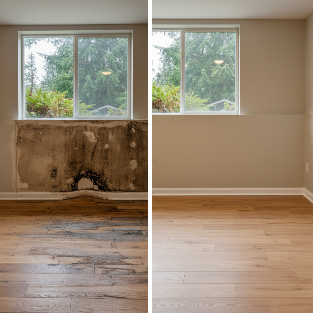 Completed water damage cleanup work at a residential property in Medina, WA
