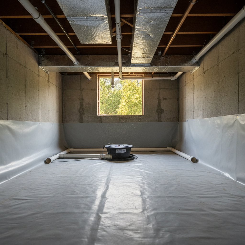 Completed crawl space water removal work at a residential property in Irving, TX