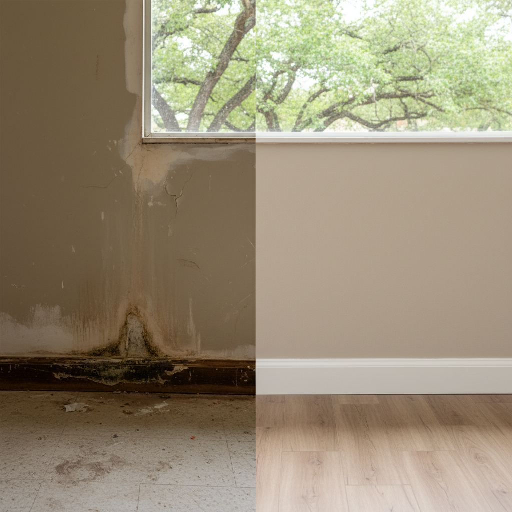 Completed water damage repair work at a residential property in Nevada, TX