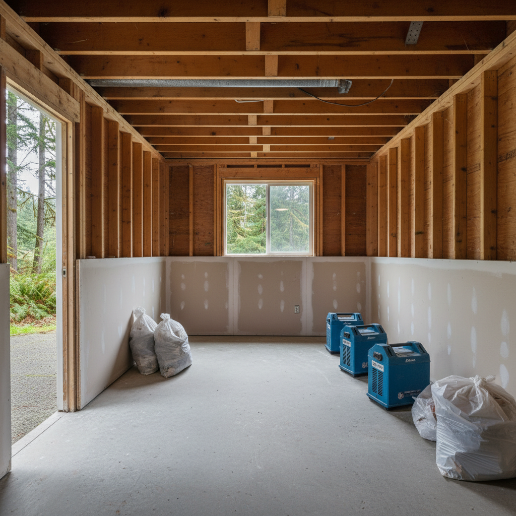Completed water damage-related mold removal work at a residential property in Rainier, WA