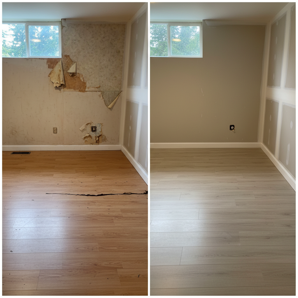 Completed burst pipe repair and cleanup work at a residential property in Renton, WA