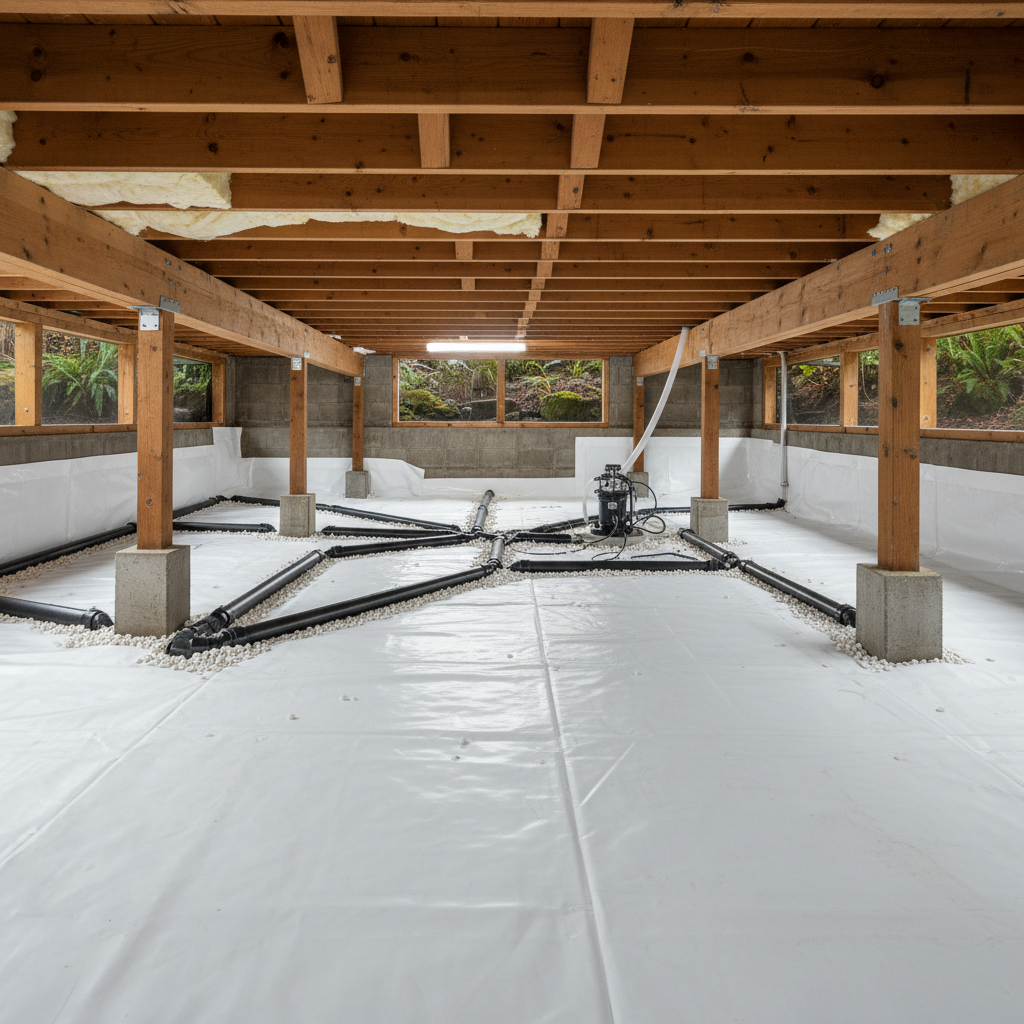 Completed crawl space water removal work at a residential property in Seattle, WA