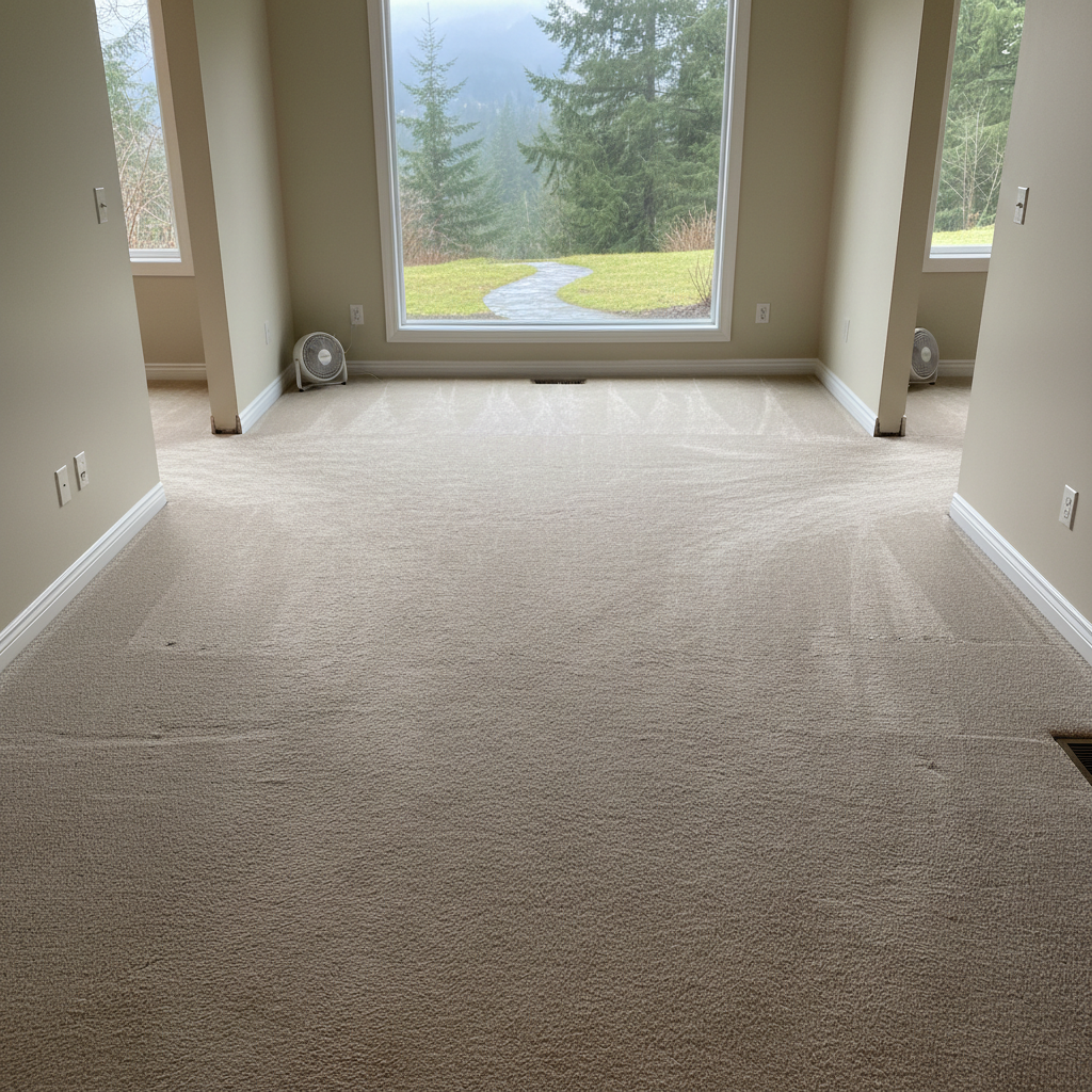 Completed carpet water damage restoration work at a residential property in Snoqualmie, WA