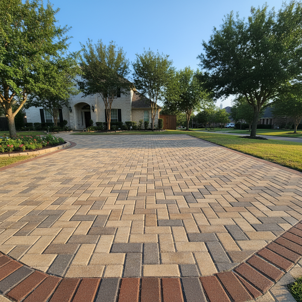 Completed paver installation work at a residential property in Katy, TX