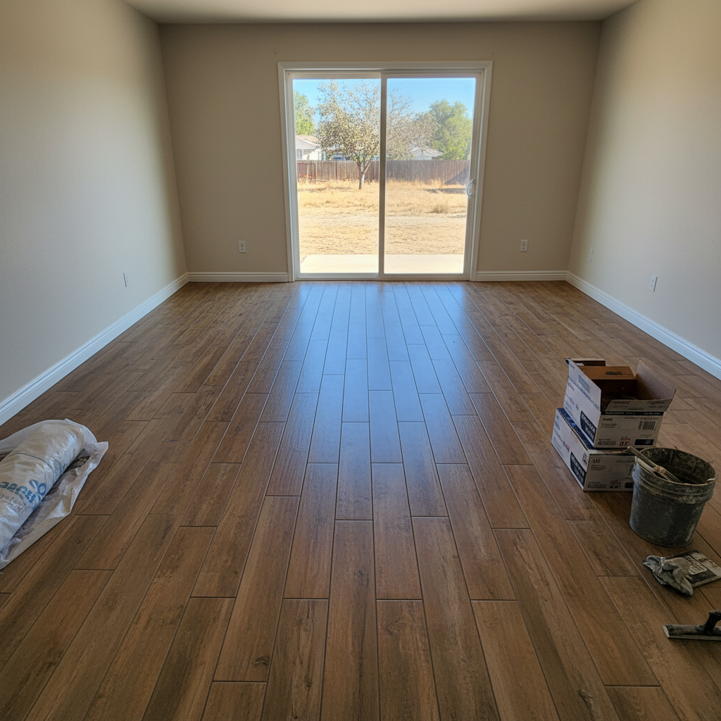 Completed floor tile installation work at a residential property in Elk Grove, CA