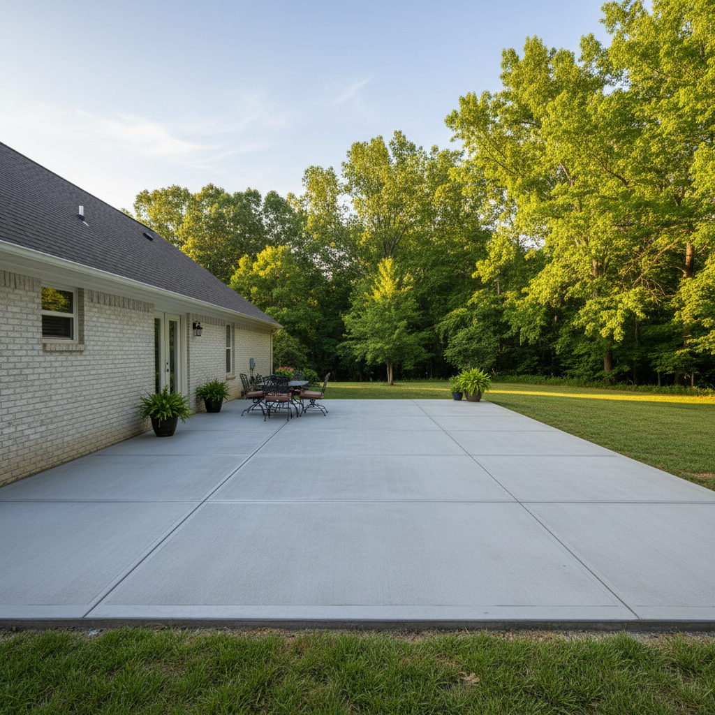 Completed concrete patios work at a residential property in Madison, AL