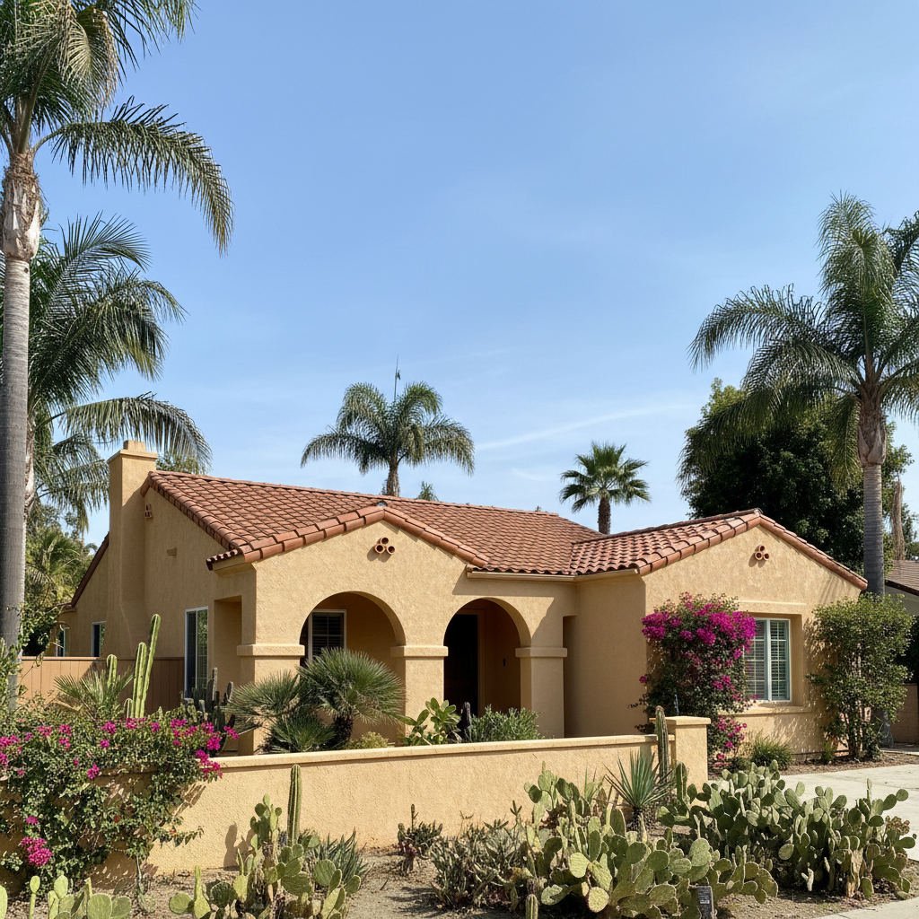 Completed stucco painting work at a residential property in Arcadia, CA