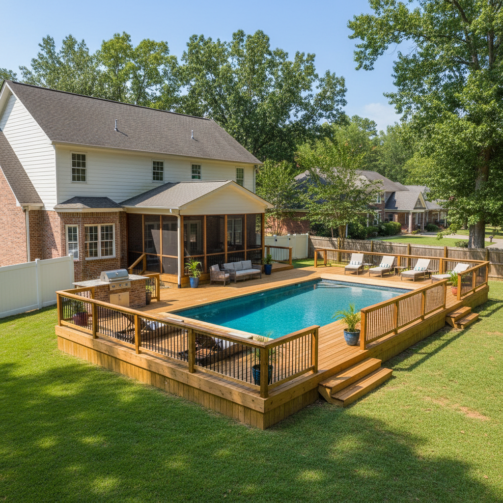 Completed pool decks work at a residential property in Clio, AL