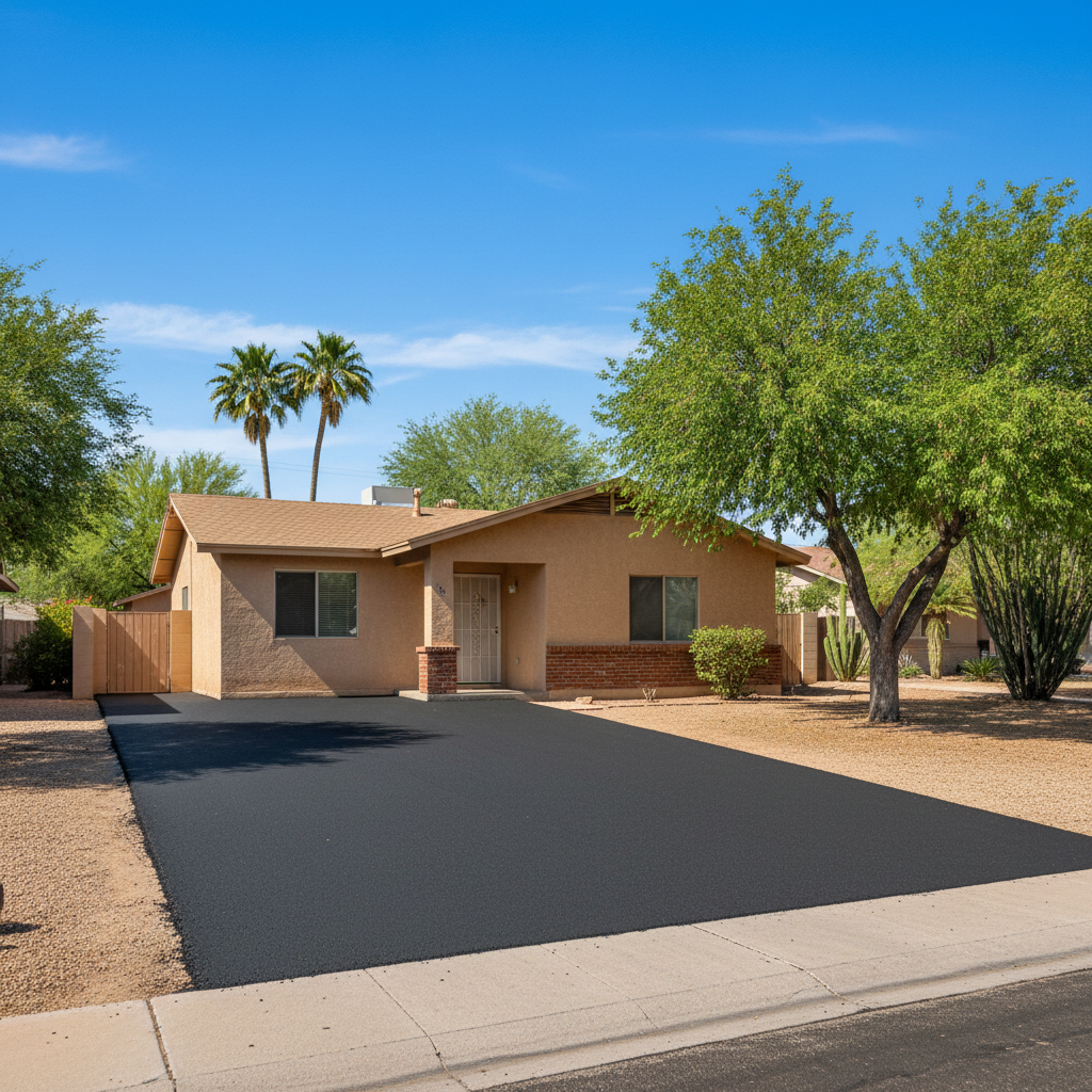 Completed driveway paving work at a residential property in Mesa, AZ