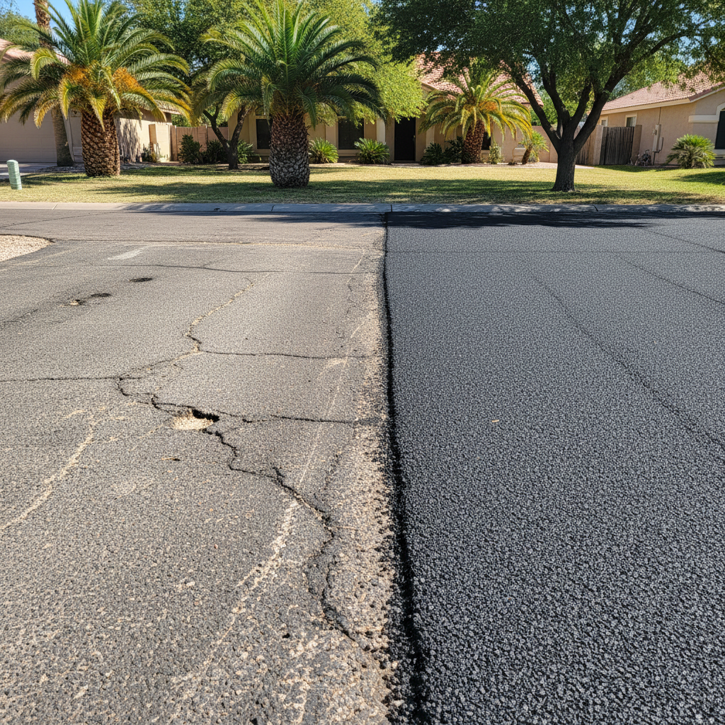 Completed asphalt milling work at a residential property in El Mirage, AZ