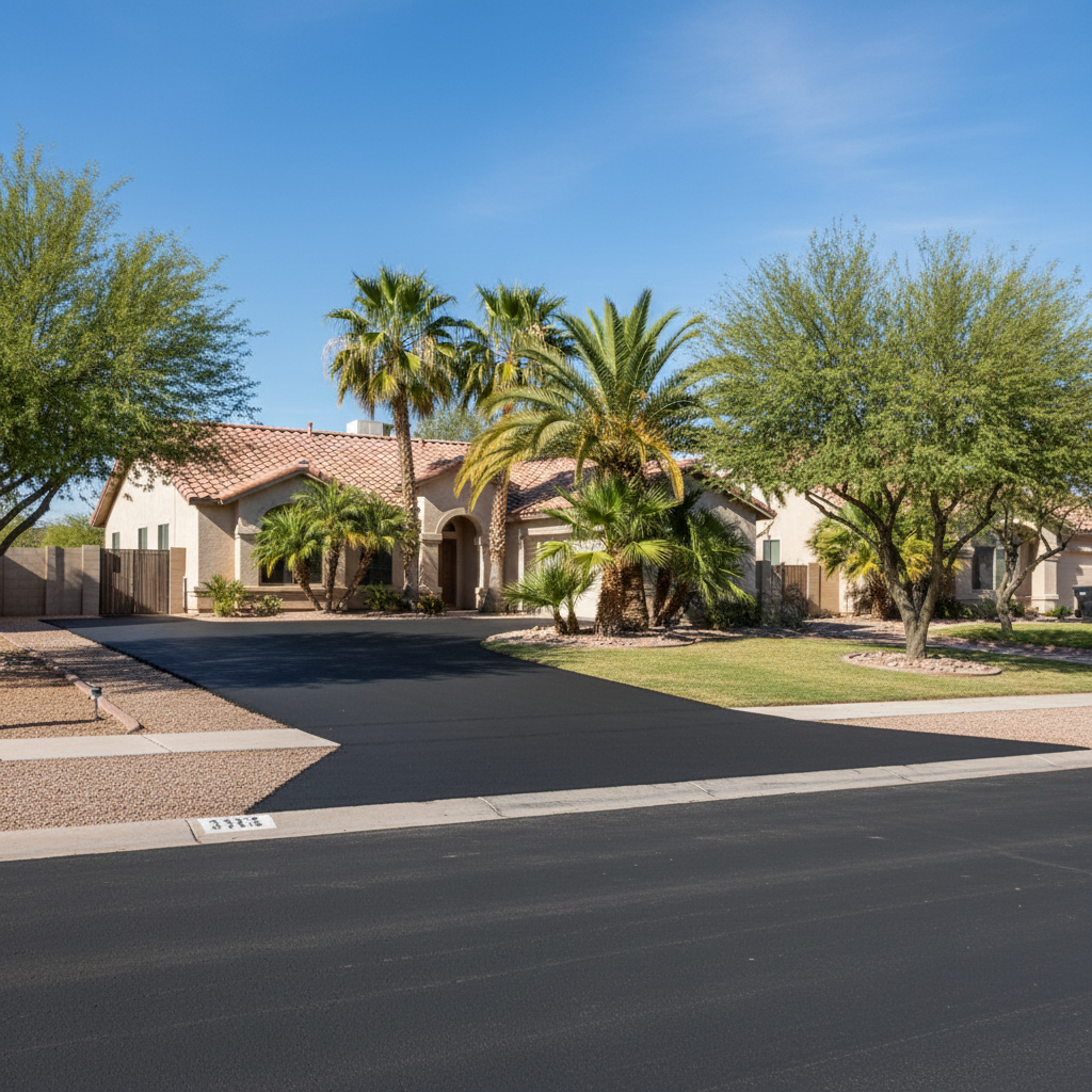 Completed asphalt paving work at a residential property in Phoenix, AZ