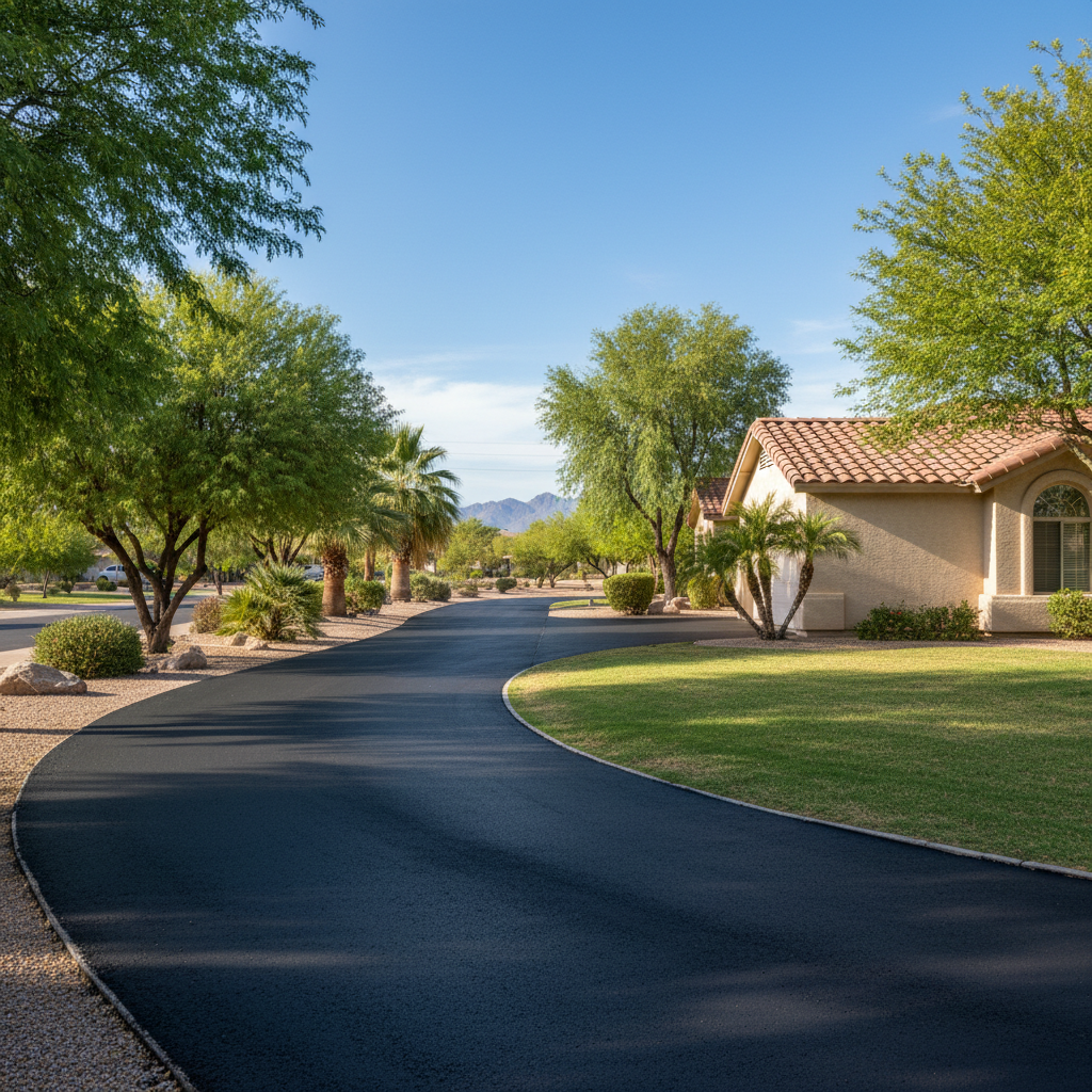 Completed asphalt sealcoating work at a residential property in Peoria, AZ