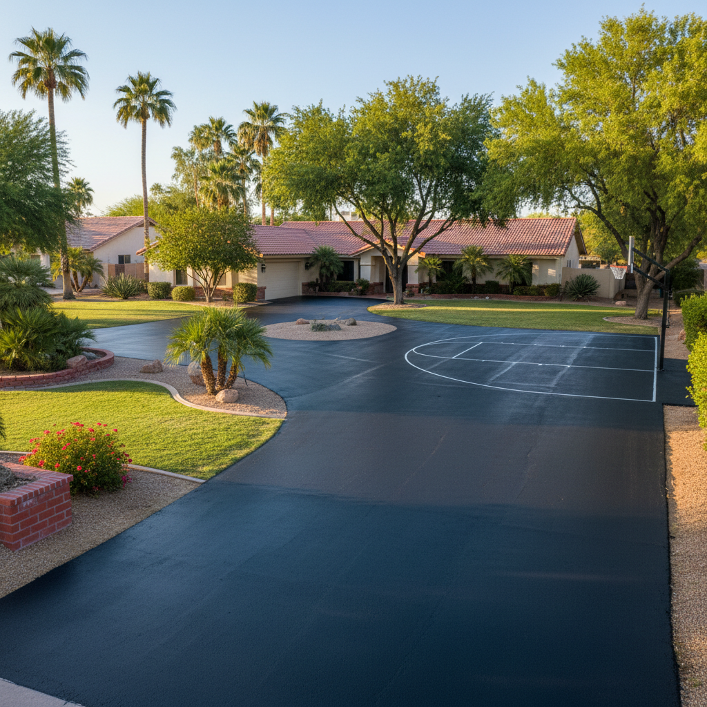 Completed asphalt sealcoating work at a residential property in Phoenix, AZ