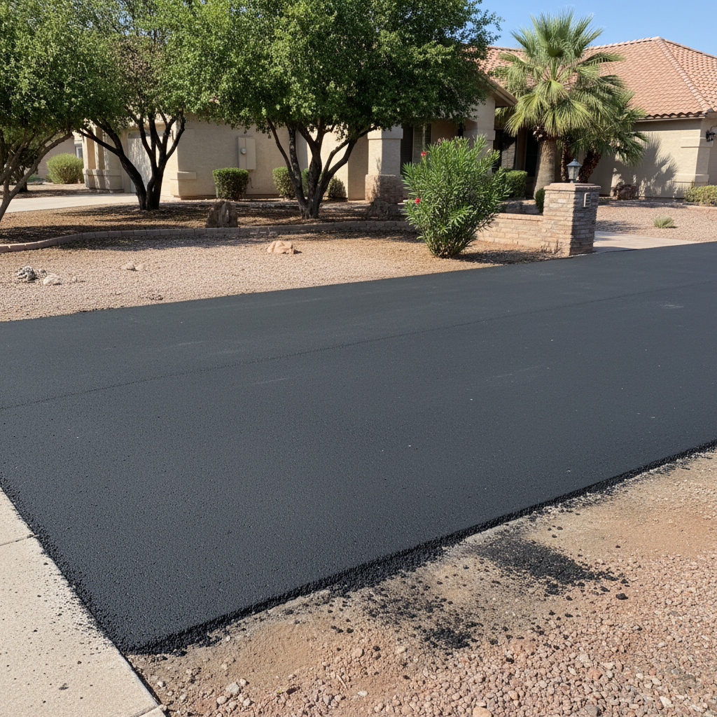 Completed asphalt repair work at a residential property in Phoenix, AZ