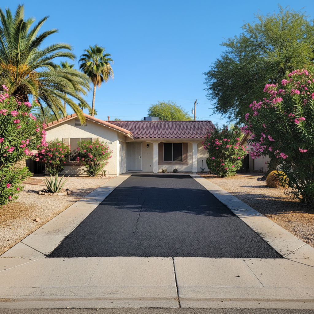 Completed asphalt repair work at a residential property in Phoenix, AZ