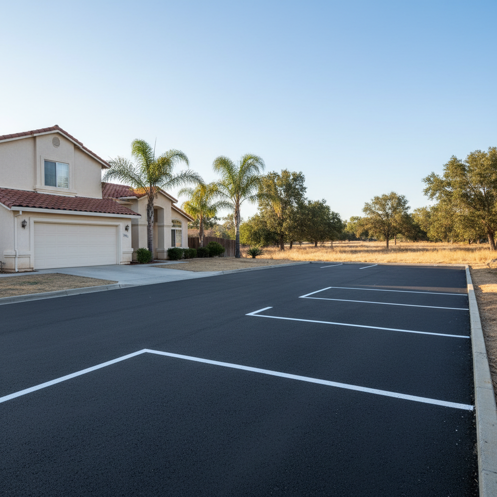 Completed asphalt striping work at a residential property in Chico, CA