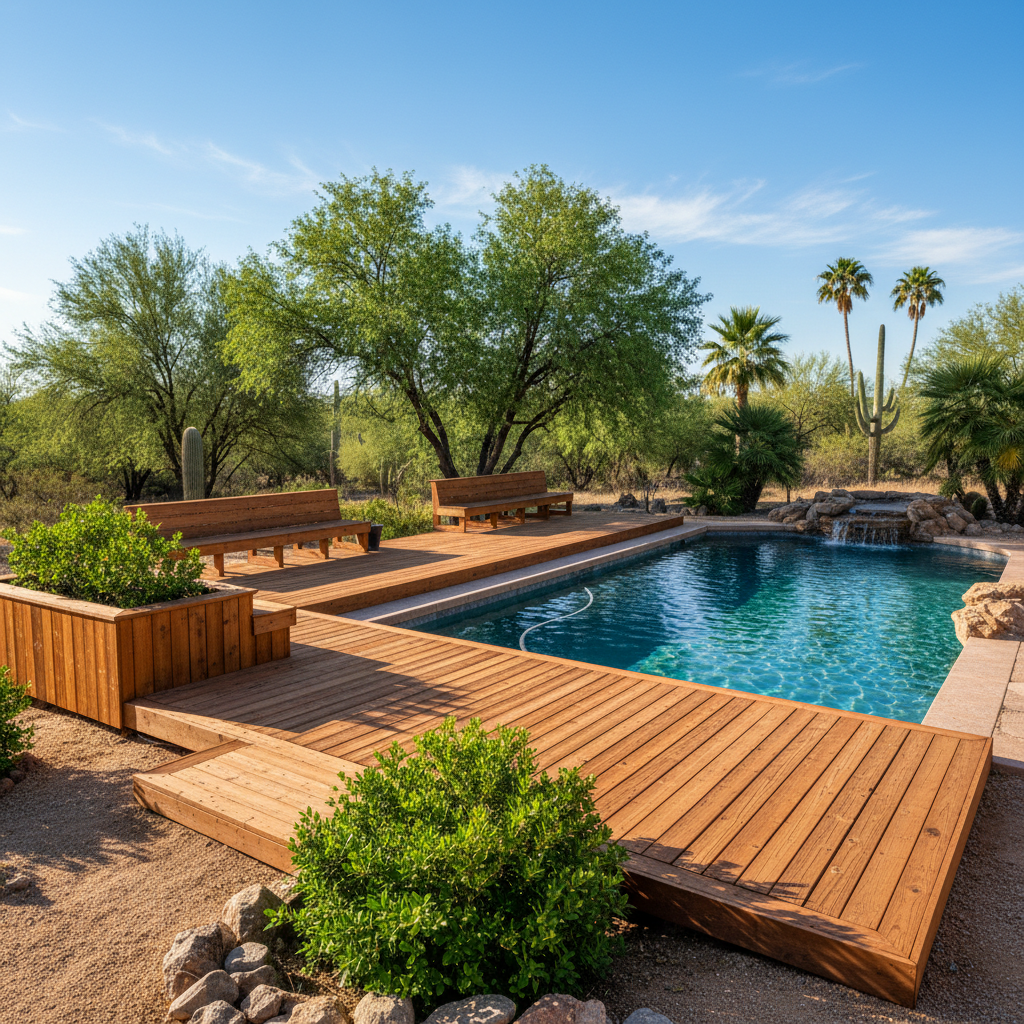 Completed pool decks work at a residential property in Apache Junction, AZ