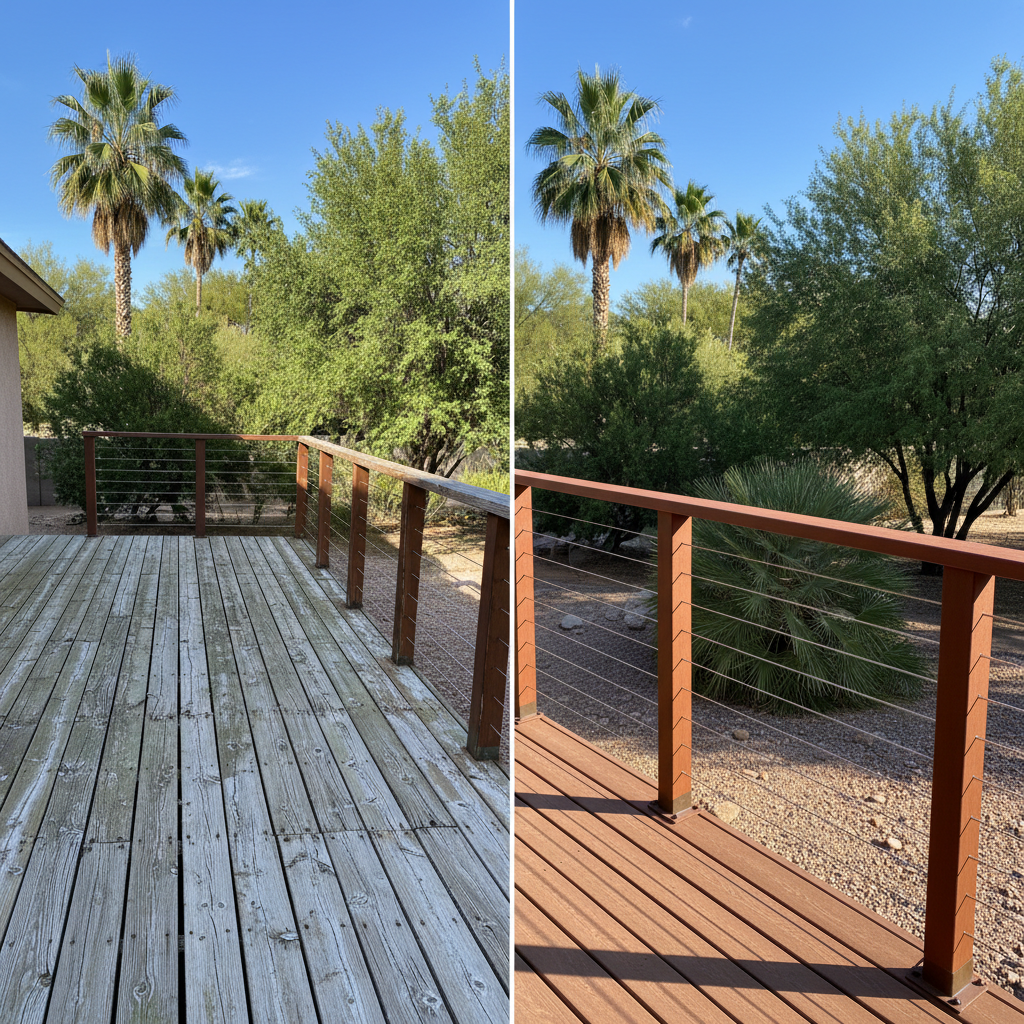 Completed deck railing installation work at a residential property in Scottsdale, AZ