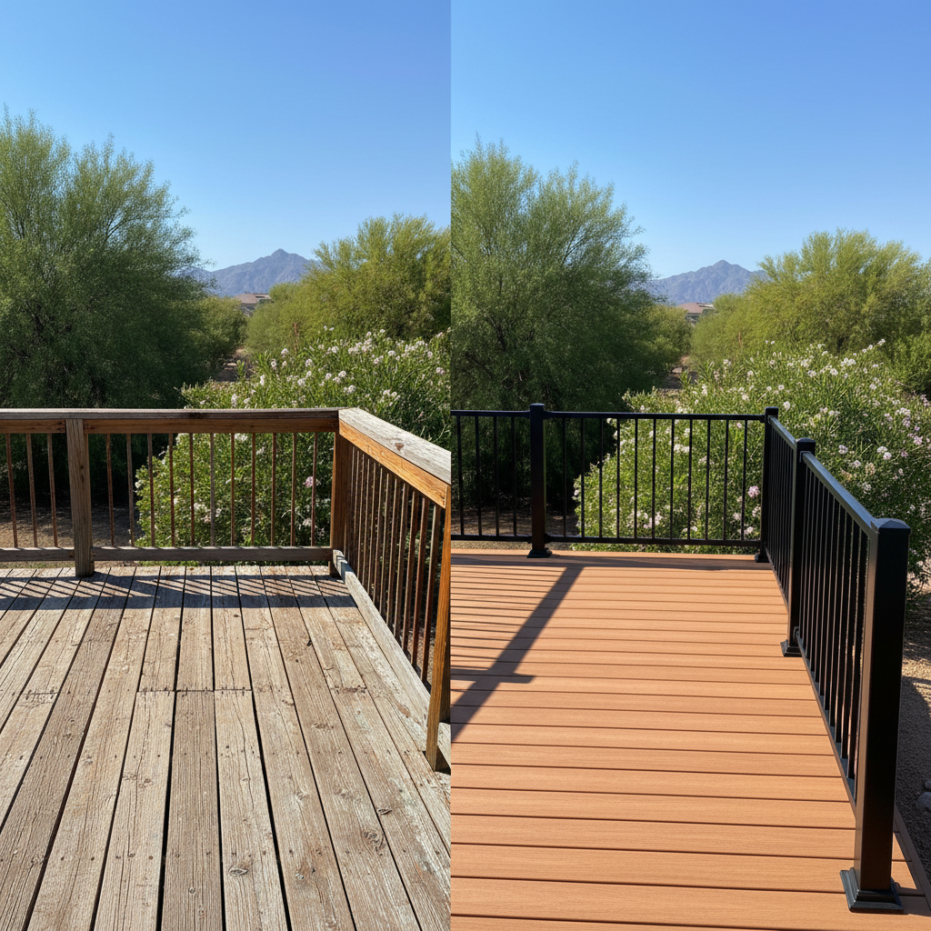 Completed deck railing installation work at a residential property in Queen Creek, AZ