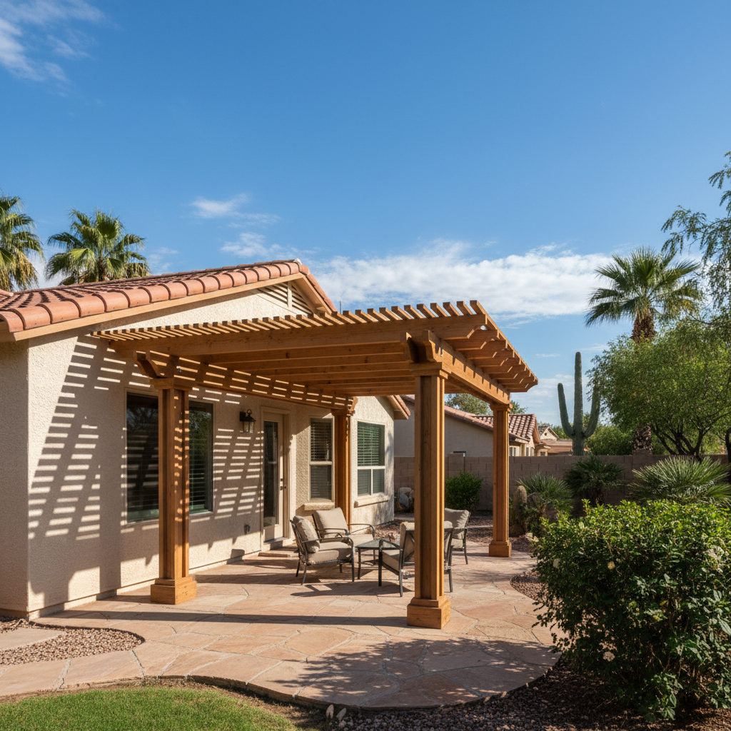 Completed pergola construction work at a residential property in Scottsdale, AZ