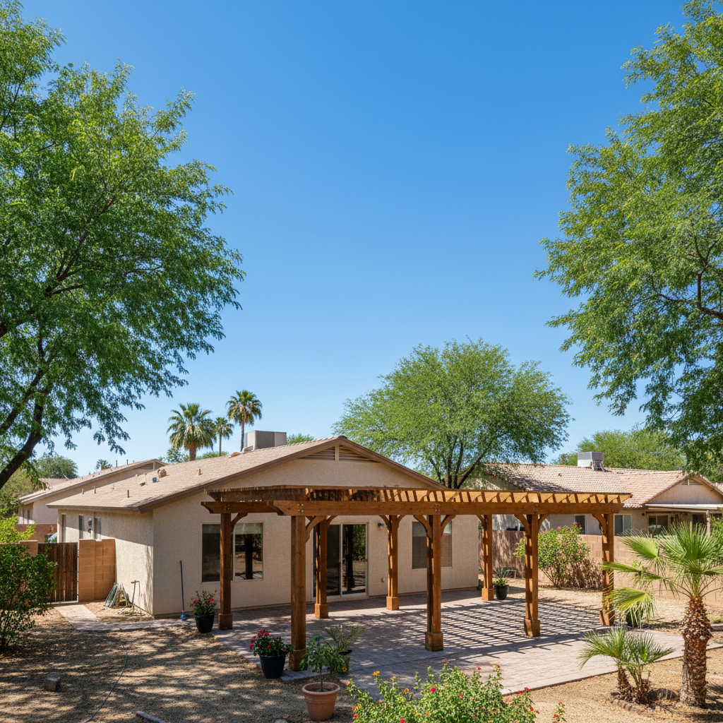 Completed pergola construction work at a residential property in El Mirage, AZ