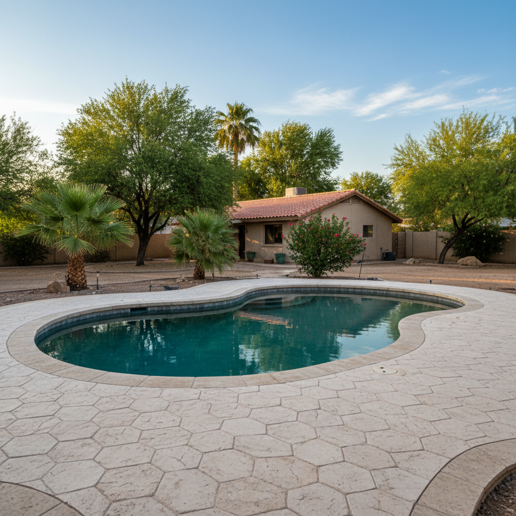 Completed pool decks work at a residential property in Phoenix, AZ