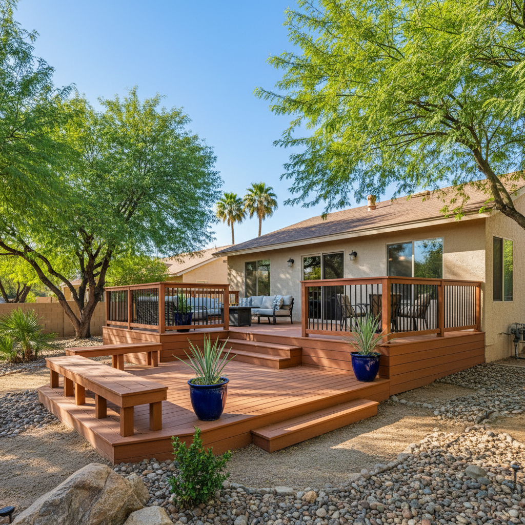 Completed trex decks work at a residential property in Phoenix, AZ