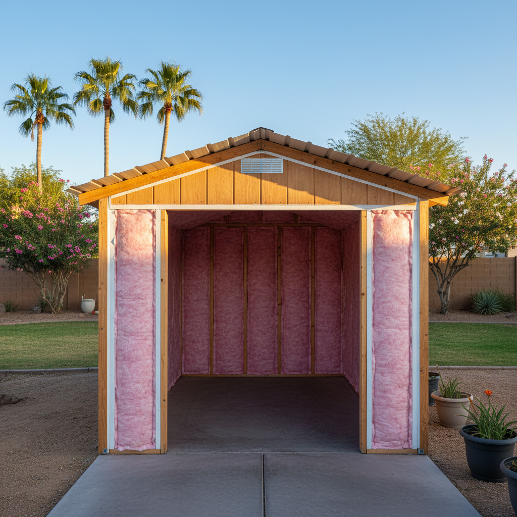 Completed shed insulation work at a residential property in Tempe, AZ