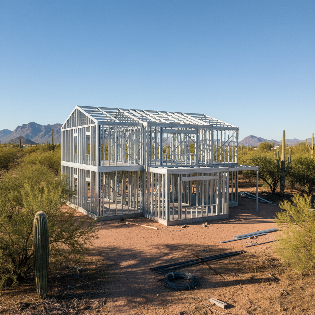 Completed steel frame erection work at a residential property in Apache Junction, AZ