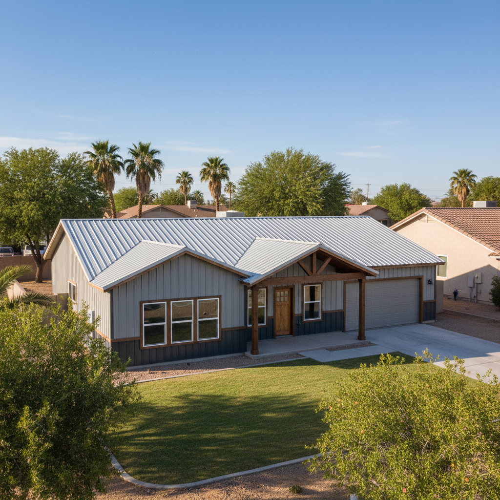 Completed metal post frame construction work at a residential property in Glendale, AZ