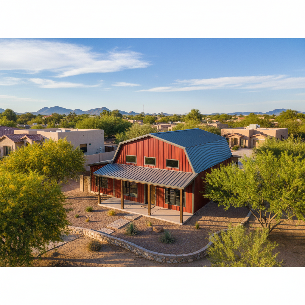 Completed metal post frame construction work at a residential property in Marana, AZ