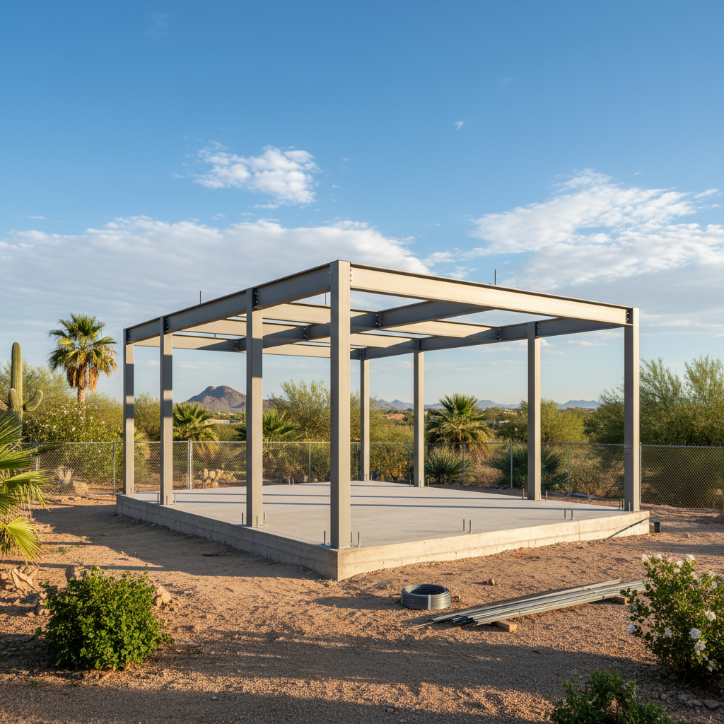 Completed steel frame erection work at a residential property in Mesa, AZ