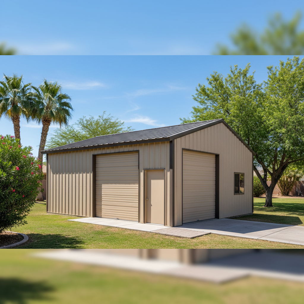 Completed metal building installation work at a residential property in Peoria, AZ