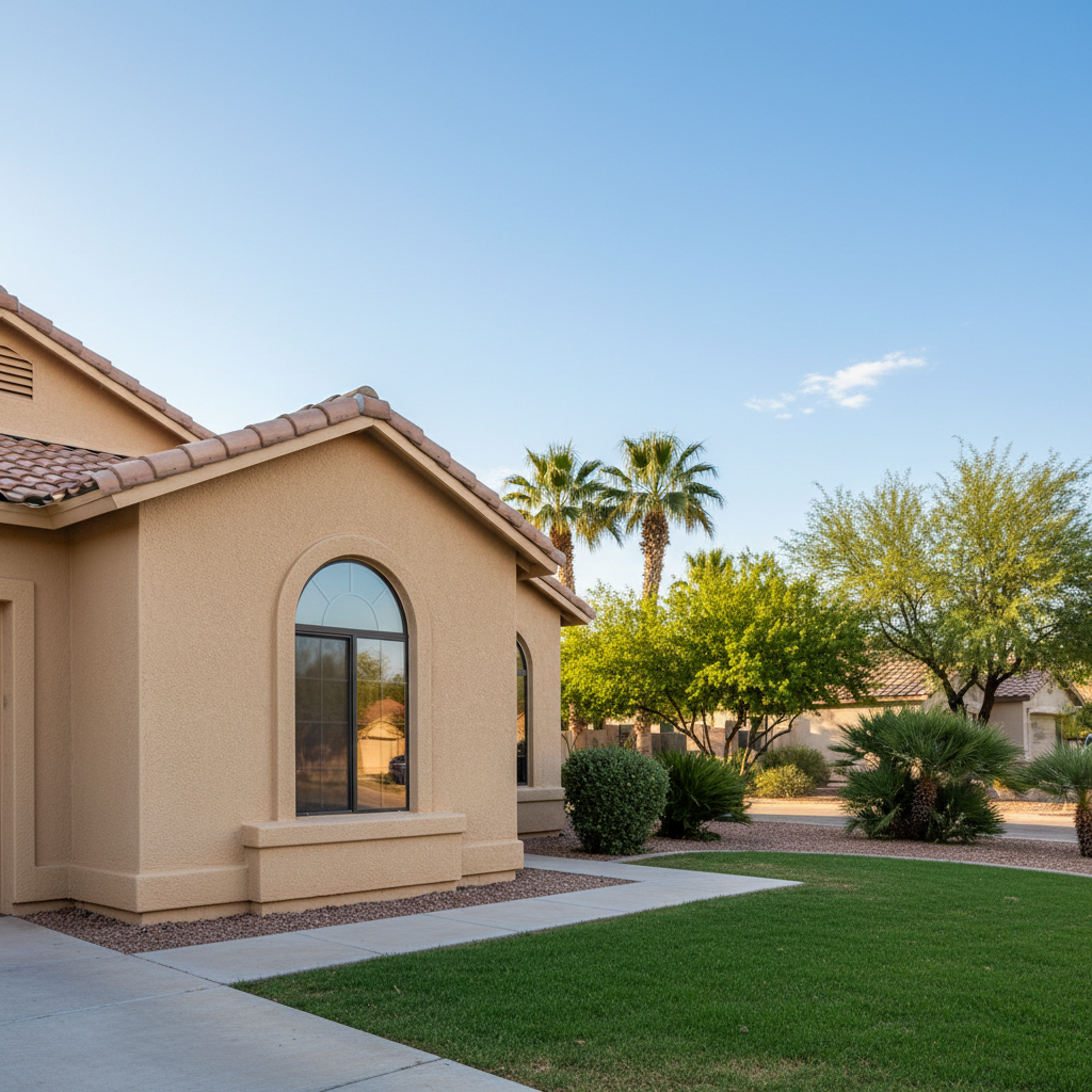 Completed stucco installation work at a residential property in Queen Creek, AZ