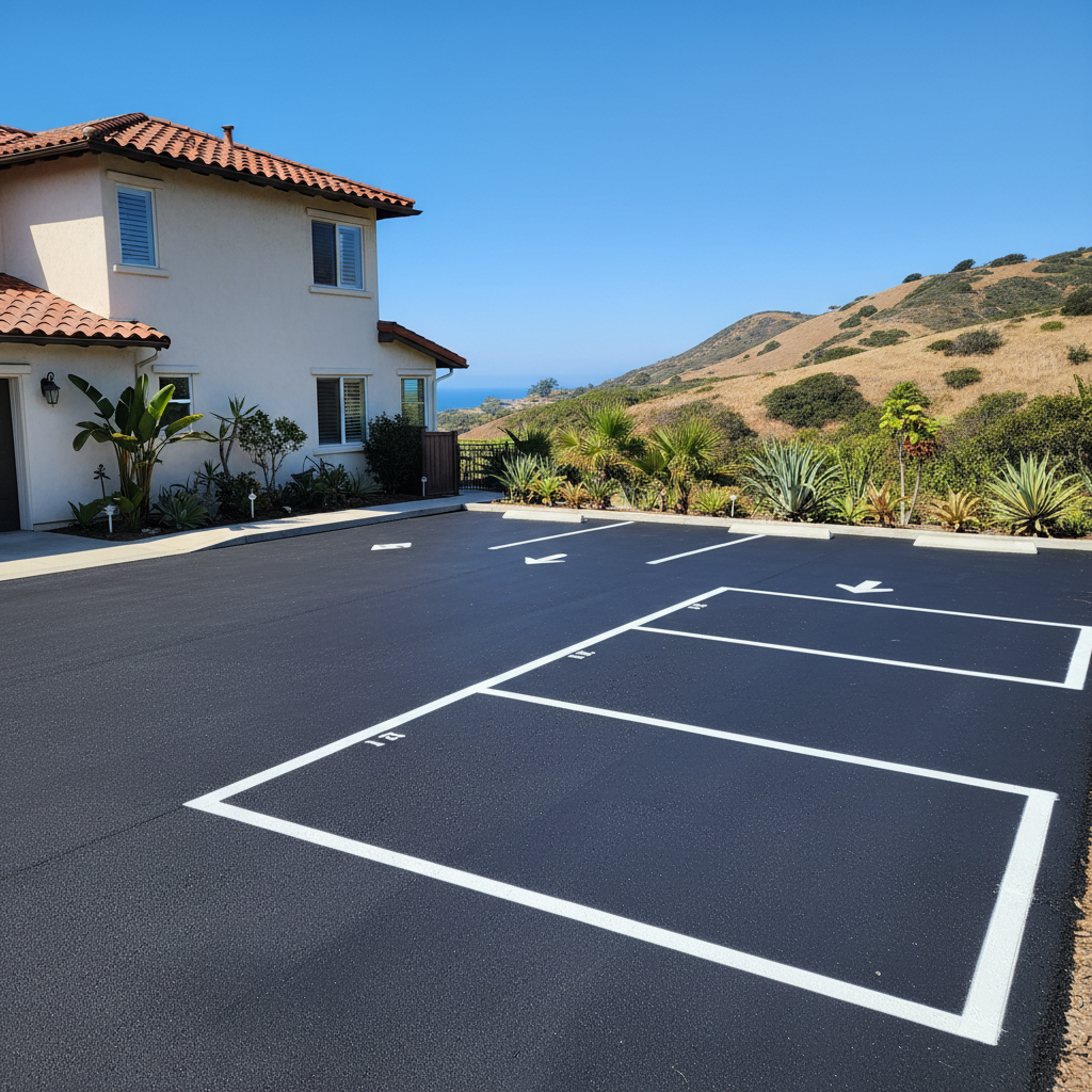 Completed asphalt striping work at a residential property in Laguna Beach, CA