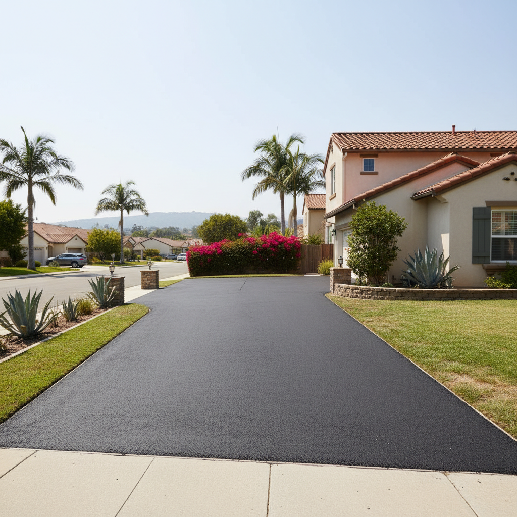 Completed driveway paving work at a residential property in Hawthorne, CA