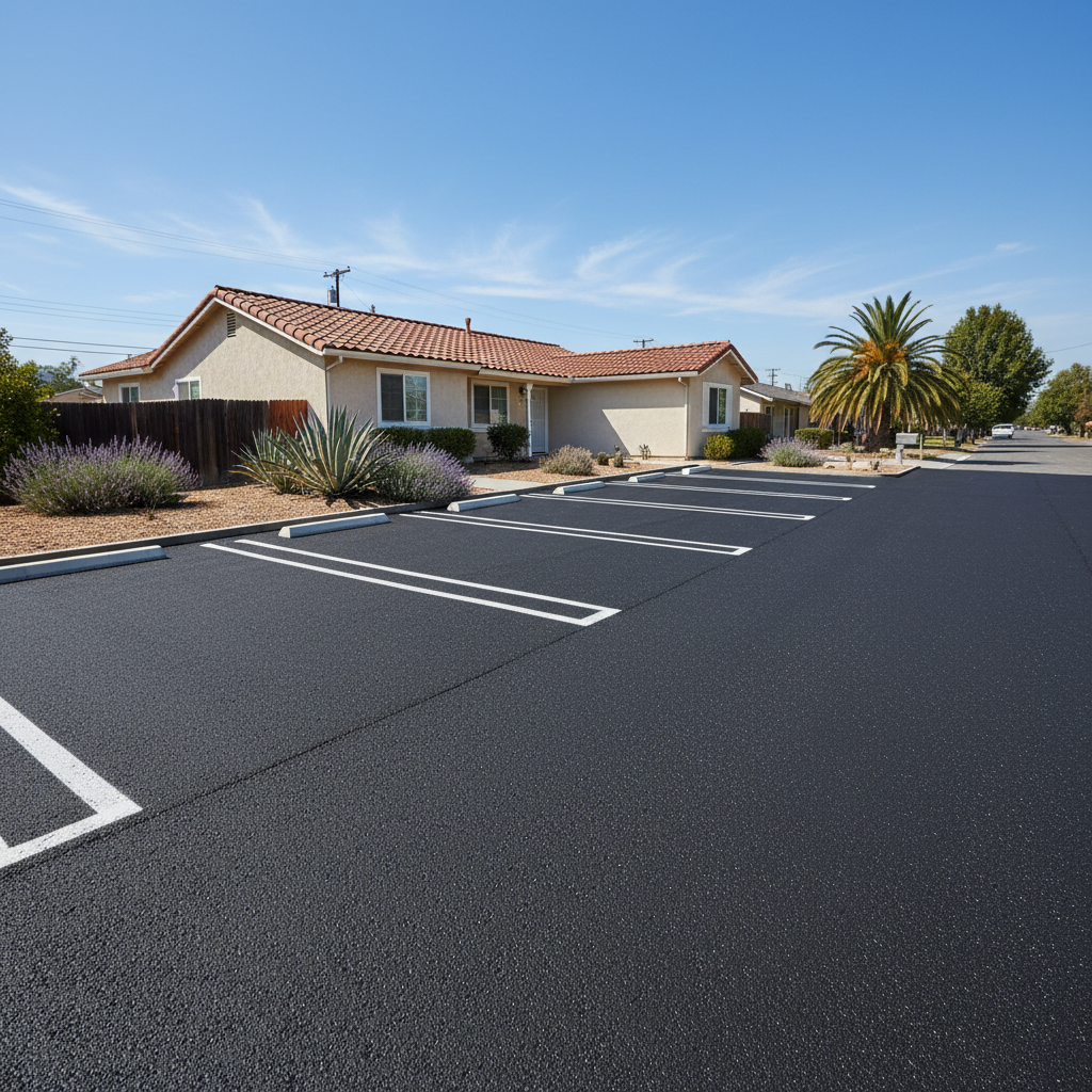 Completed parking lot paving work at a residential property in Irvine, CA