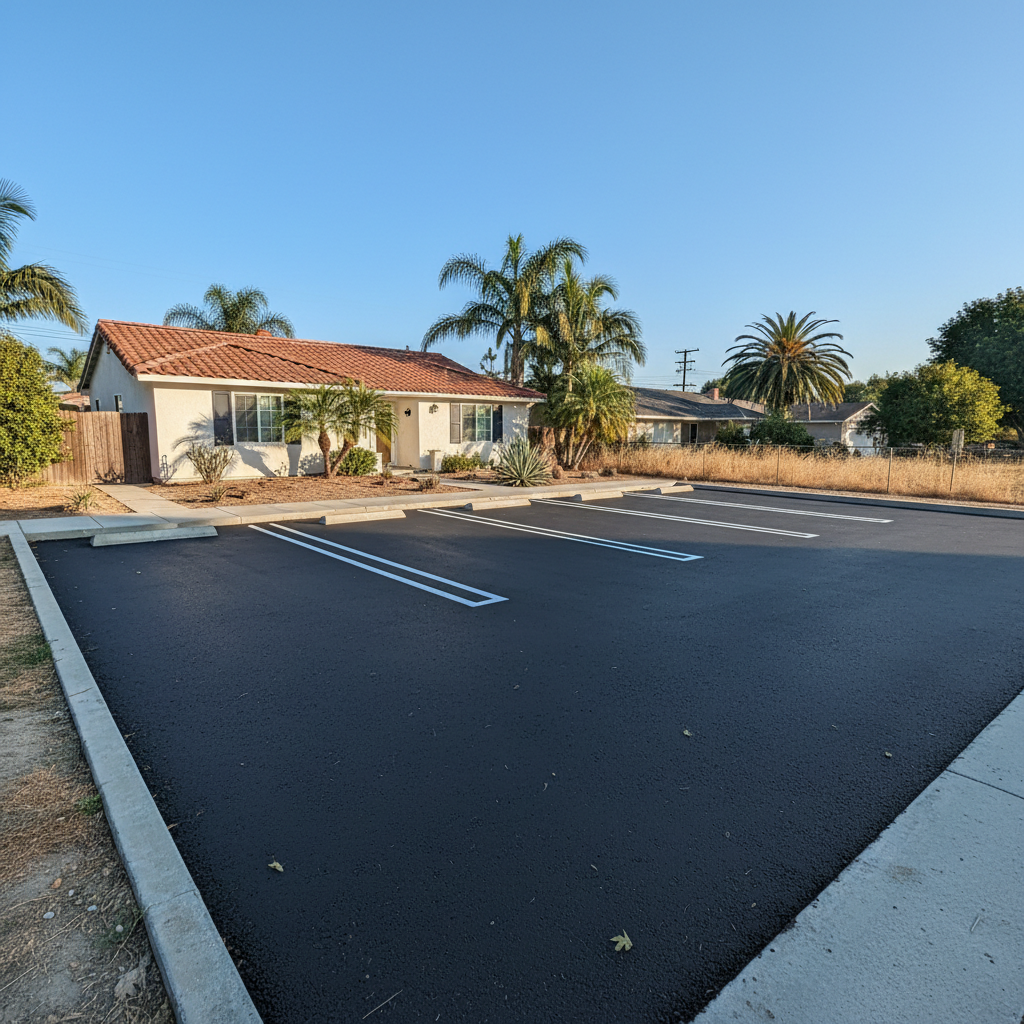 Completed parking lot paving work at a residential property in Hawthorne, CA
