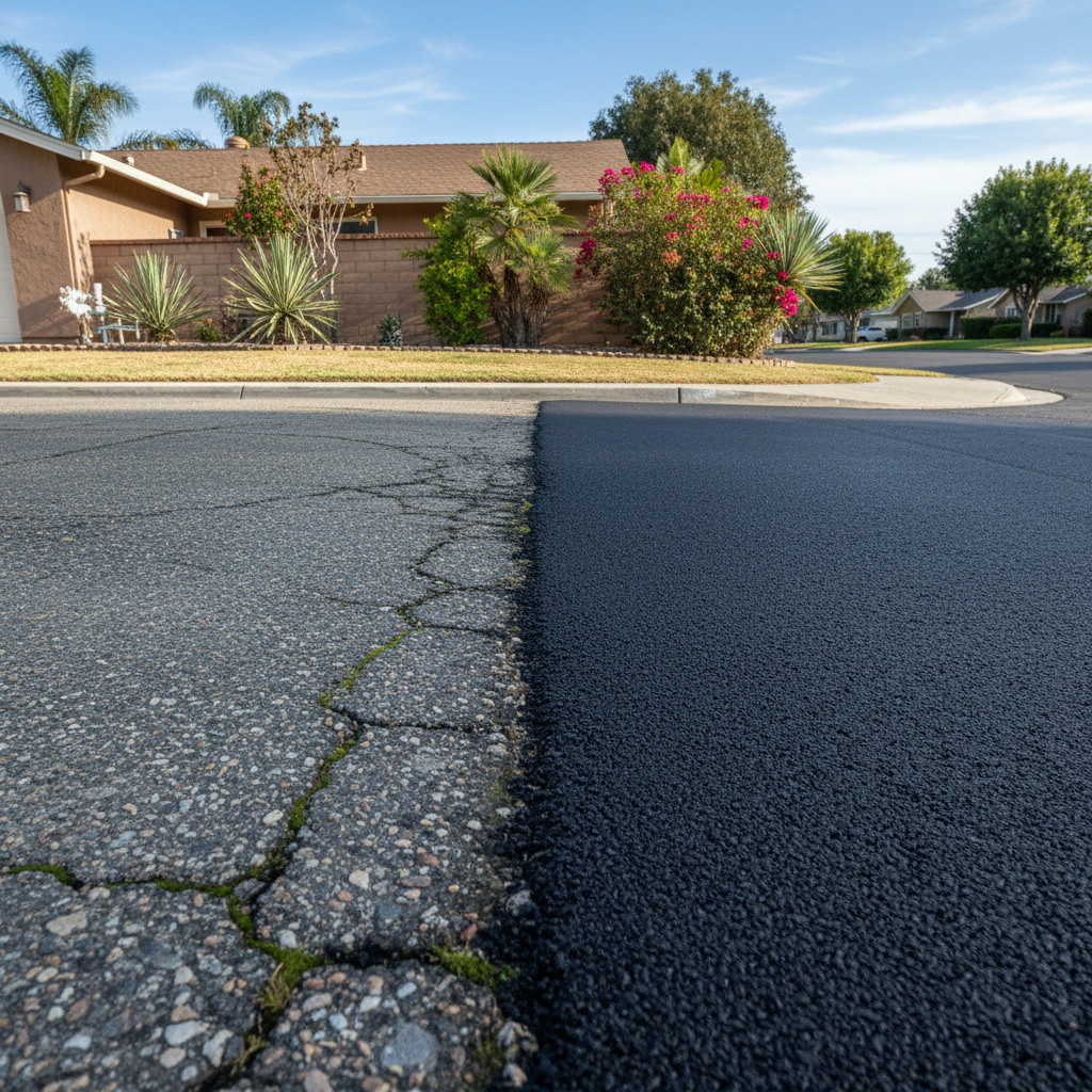 Completed residential asphalt work at a residential property in Costa Mesa, CA