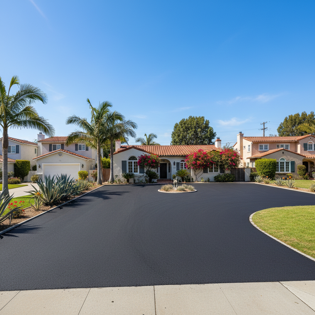 Completed commercial asphalt work at a residential property in Newport Beach, CA