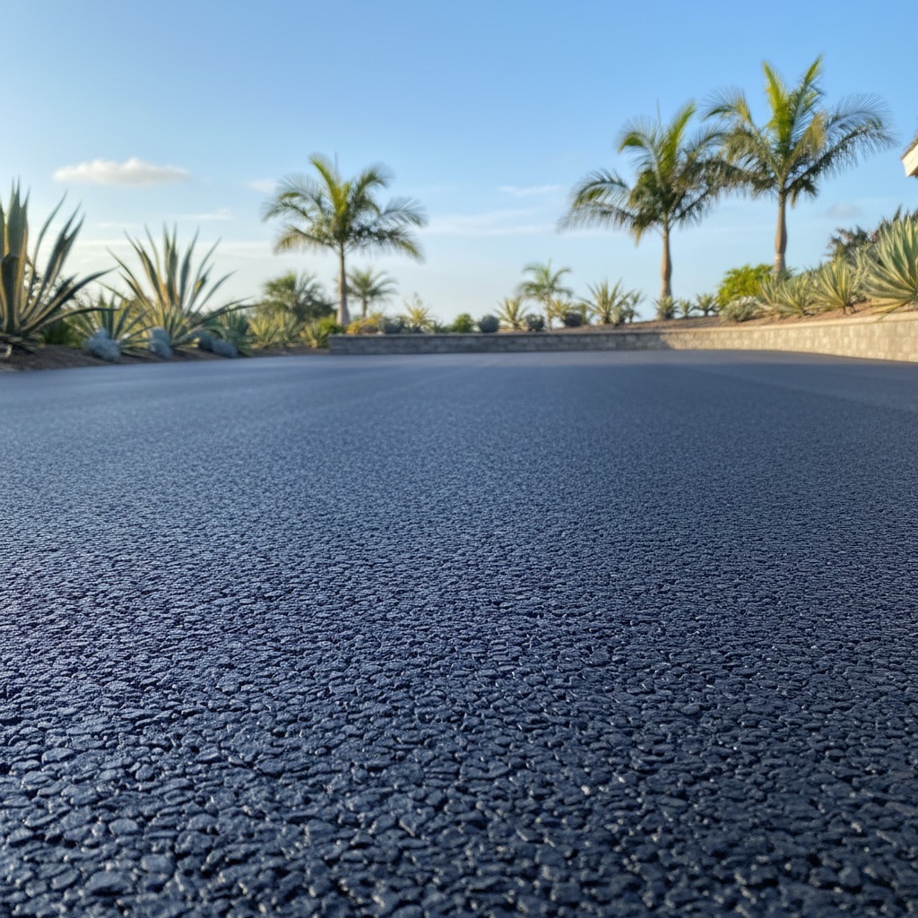 Completed asphalt paving work at a residential property in Newport Beach, CA