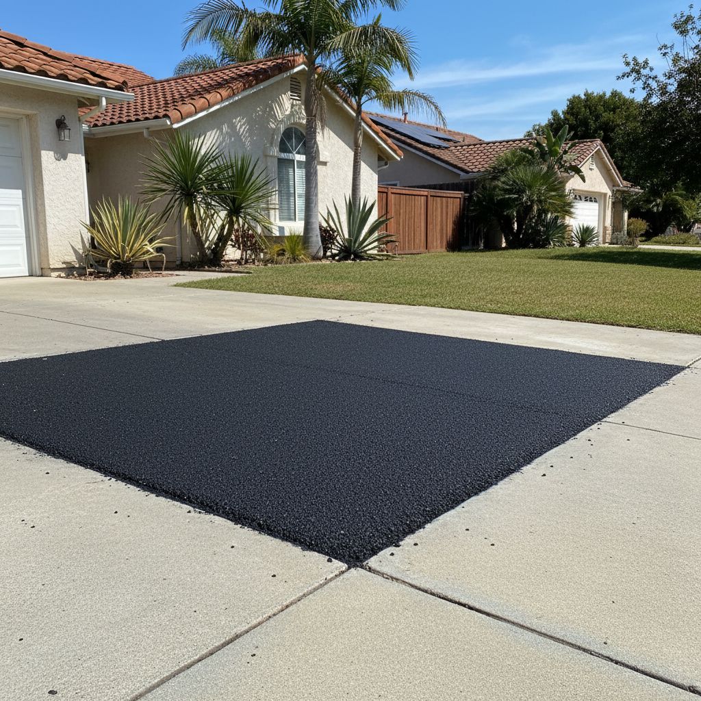 Completed asphalt patching work at a residential property in Westminster, CA