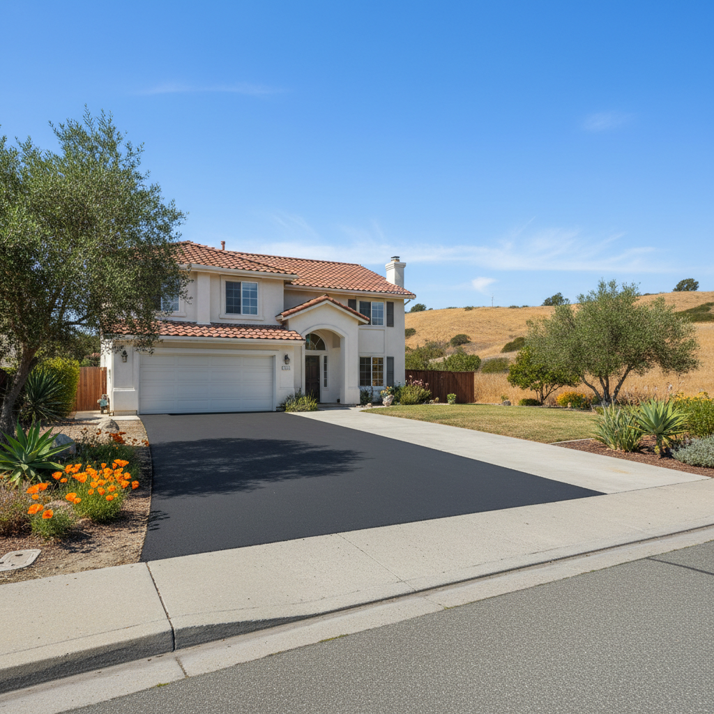 Completed asphalt patching work at a residential property in Fremont, CA