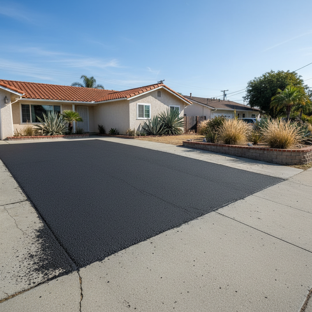 Completed asphalt repair work at a residential property in National City, CA