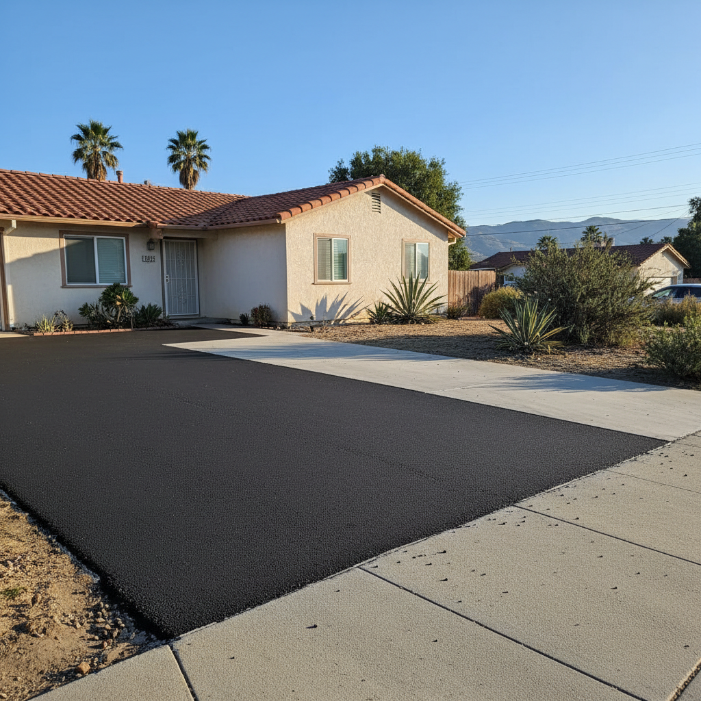 Completed asphalt repair work at a residential property in La Mesa, CA