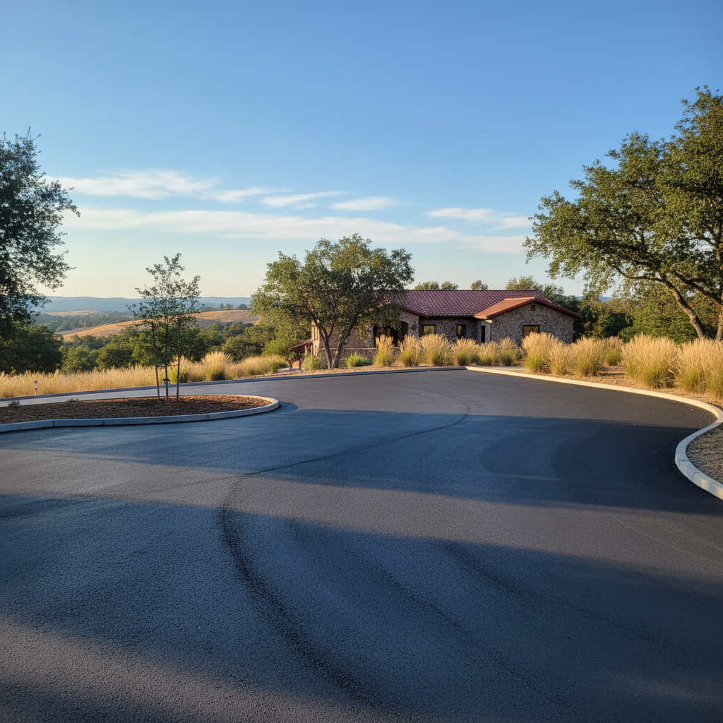 Completed parking lot paving work at a residential property in Oroville, CA