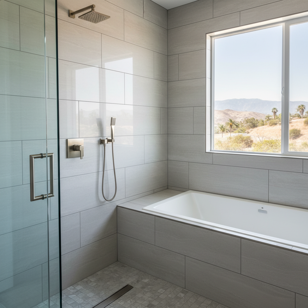 Completed bathtub and shower installation work at a residential property in Stevenson Ranch, CA