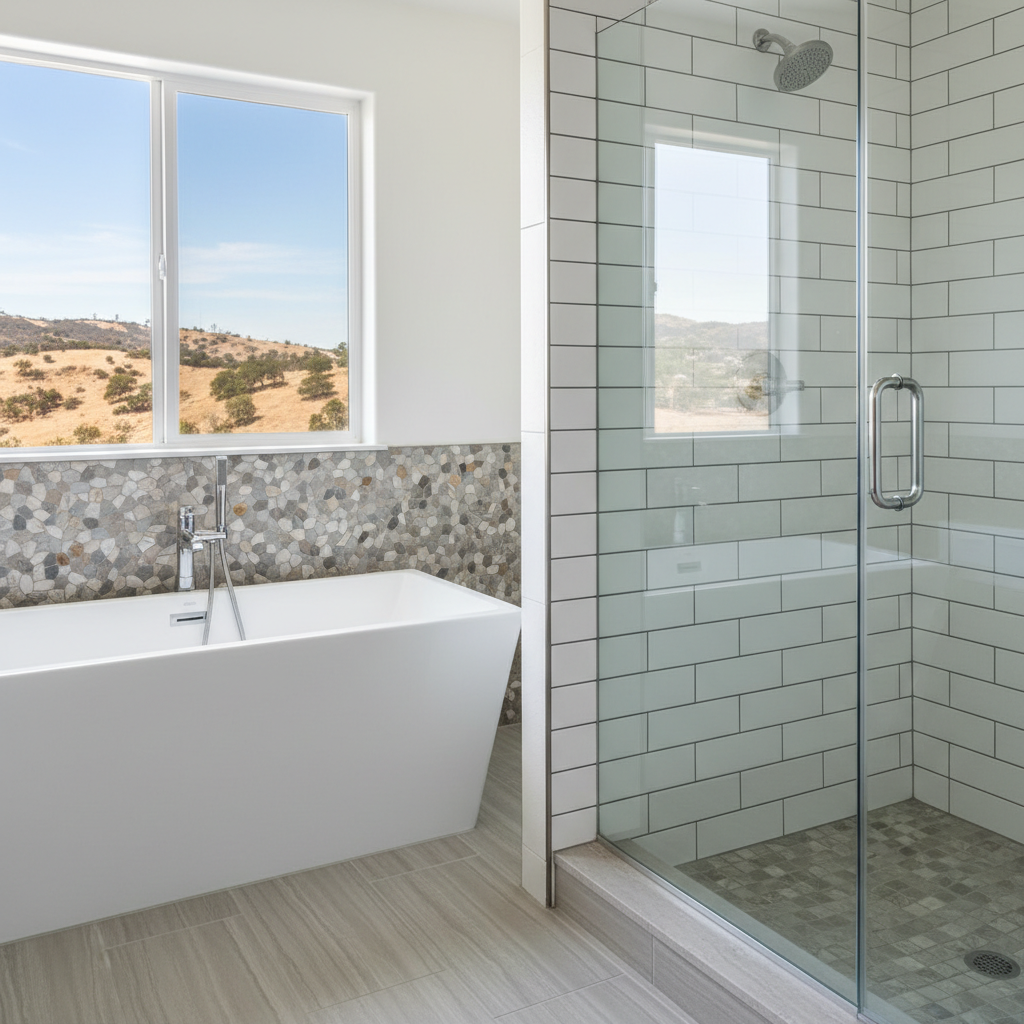 Completed bathtub and shower installation work at a residential property in Azusa, CA