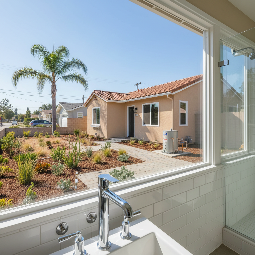 Completed plumbing work work at a residential property in Brea, CA