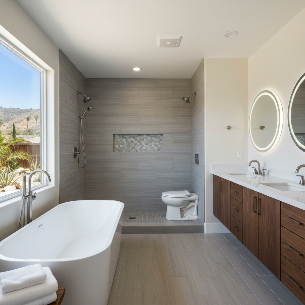 Completed bathroom remodel work at a residential property in Buena Park, CA